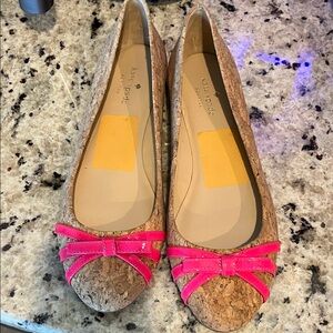 Kate Spade Cork Flats with Pink Bow